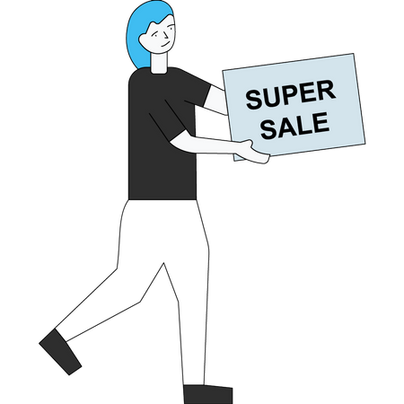 La jeune fille porte une affiche de Super Sale  Illustration