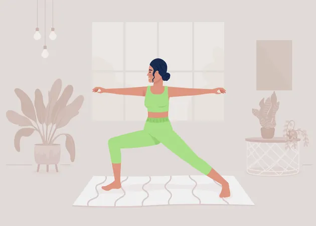 Lady doing yoga asana at home  Illustration