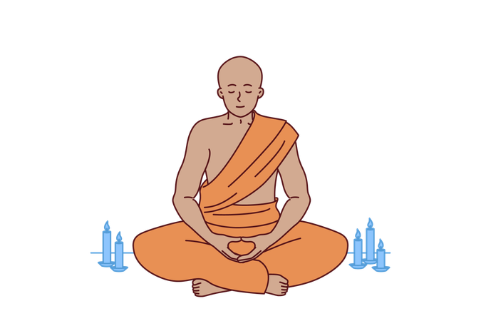 Manah bouddhiste médite assis en position du lotus dans le temple tibétain pour atteindre l'harmonie spirituelle  Illustration