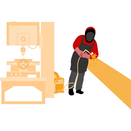 Le soudeur porte un masque de protection  Illustration