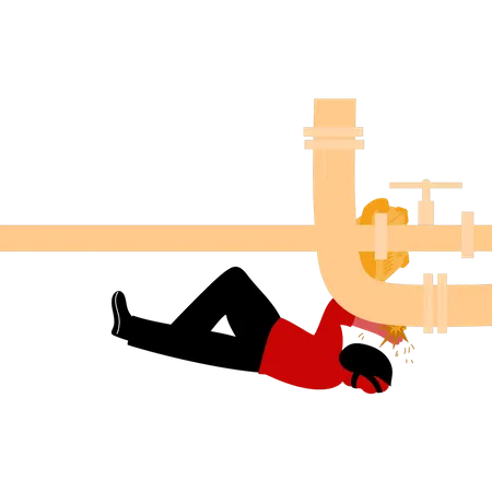 Le soudeur soude un tuyau  Illustration