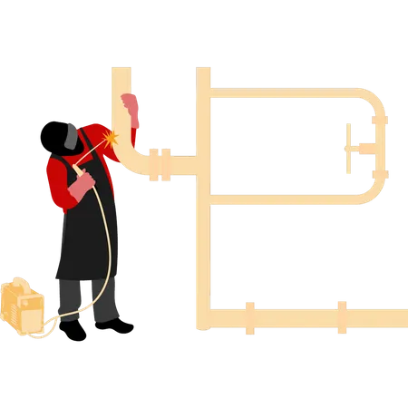 Le soudeur soude un tuyau  Illustration