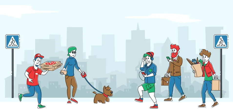 Menschen Fußgänger zu Fuß auf der Stadtstraße  Illustration