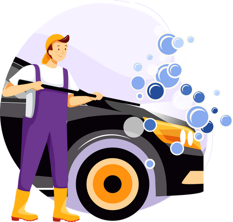 Limpando carro com spray de água  Ilustração
