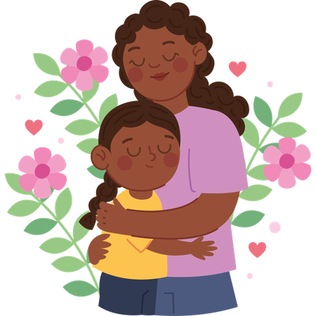 Linda mãe afro abraçando sua filha com amor e carinho  Ilustração
