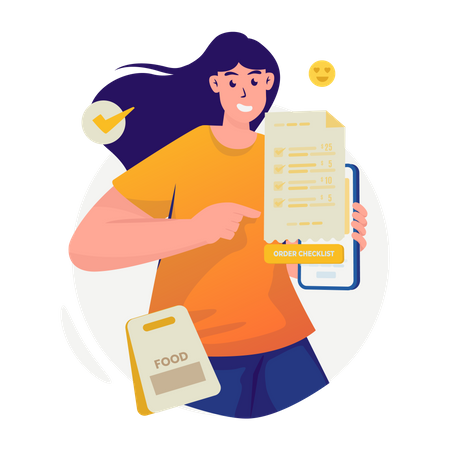 Lista de verificação de pedidos de comida  Ilustração