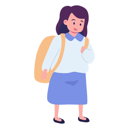 Little Girl Carrying Bag And Going To School  Illustration
