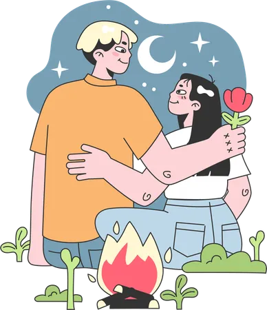 Lovely couple is on dinner night  Illustration