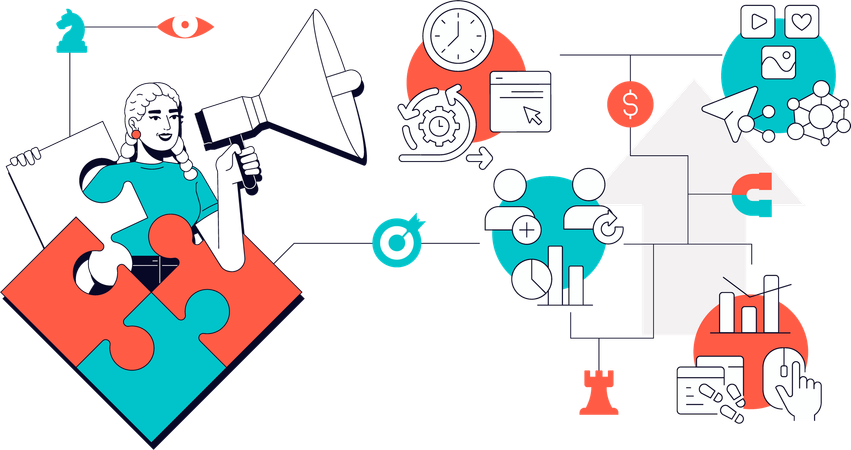 Mädchen arbeitet im Content-Marketing  Illustration
