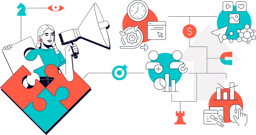 Mädchen arbeitet im Content-Marketing  Illustration
