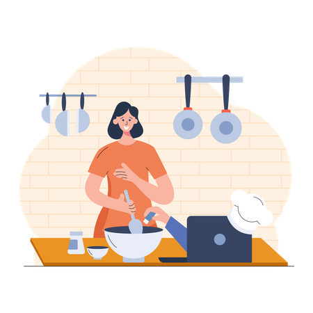 Mädchen kocht Essen  Illustration