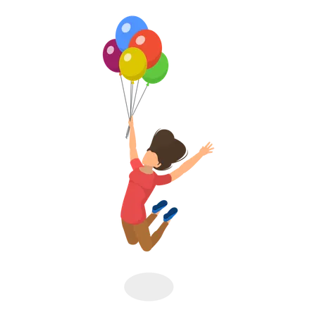 Mädchen mit Luftballons schweben im Himmel  Illustration