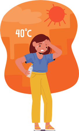 Mädchen schwitzt wegen Hitzschlag  Illustration