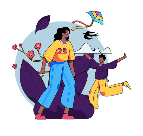 Mädchen und Jungen genießen im Freien  Illustration