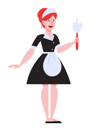 Maid in uniform with cleaning brush  Illustration