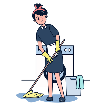 Maid mopping floor  Illustration