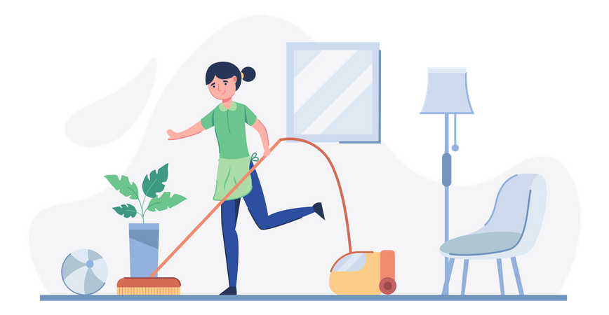 Maid Vacuuming Floor  Illustration