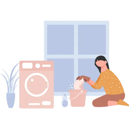 Maid washing clothes  Illustration