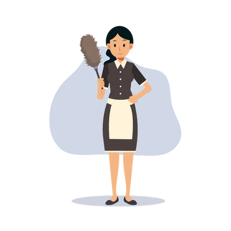 Maid with duster brush  Illustration