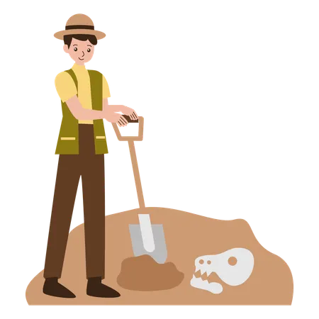 Male archaeologist doing Archaeological Research  Illustration