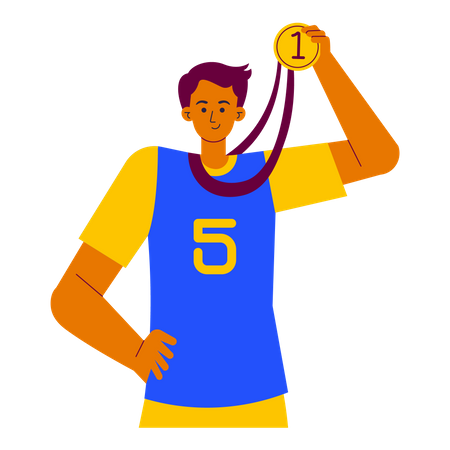 Male Athlete holding medal  Illustration