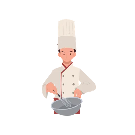 Male Chef Mixing Ingredients in Mixing Bowl  Illustration