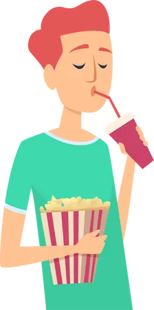 Male eating popcorn with cold drink  Illustration