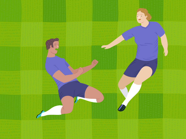 Male footballers enjoying goal  Illustration