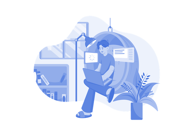 Male Freelancer Working From Home  Illustration