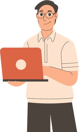 Male programer standing with laptop  Illustration