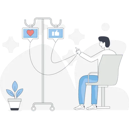 Man addicted with social media  Illustration