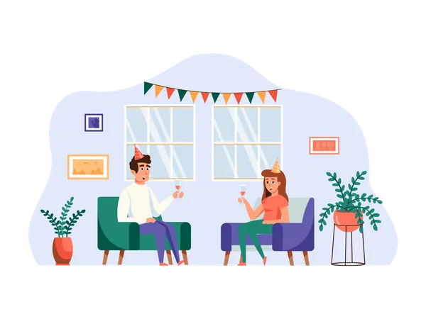 Man and woman holding drinks glass in party  イラスト