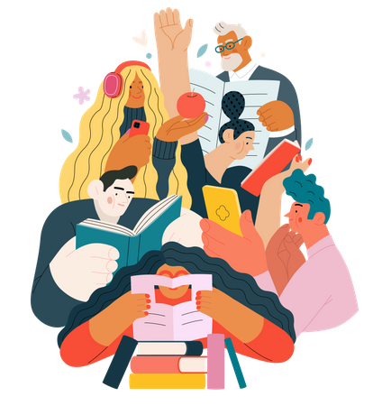 Man and woman reading book  Illustration