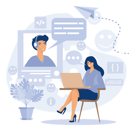 Man and woman talking on video call  Illustration