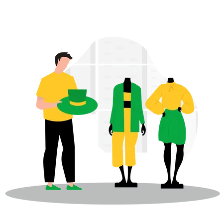 Man arrange cloth in cloth shop  Illustration