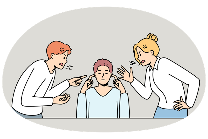 Man close ears ignore loud screaming colleagues shouting and lecturing  Illustration
