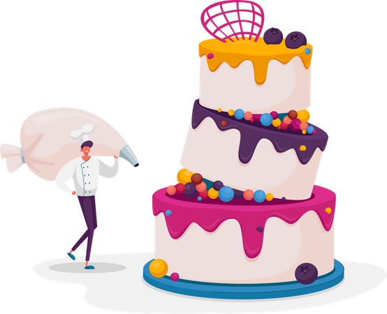 Man decorating cake  Illustration