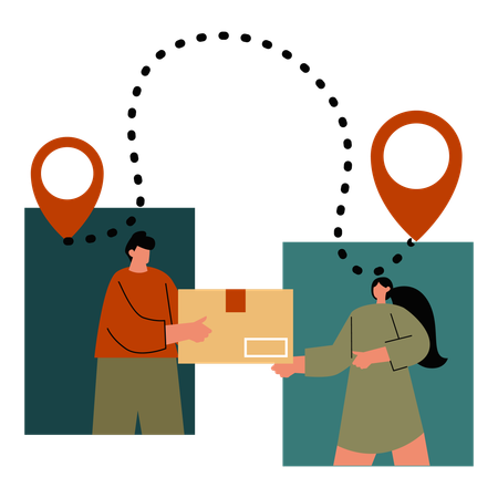 Man delivery parcel to woman  Illustration