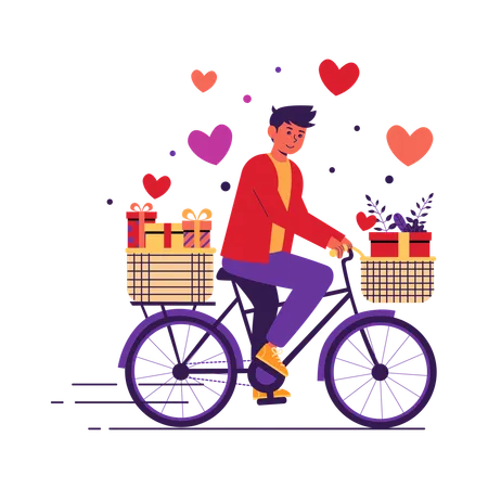バレンタインデーに素敵な配達をする男性  イラスト