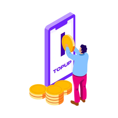 Man doing mobile top up recharge Illustration