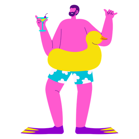 Man enjoying Beach party  イラスト