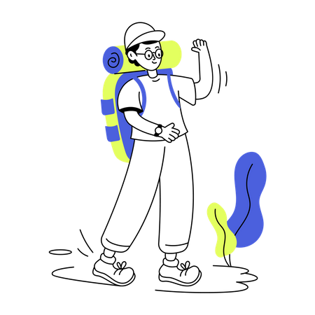 Man equipped with camping gear  イラスト