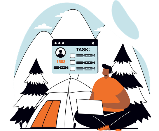 Man freelancer working on task  Illustration