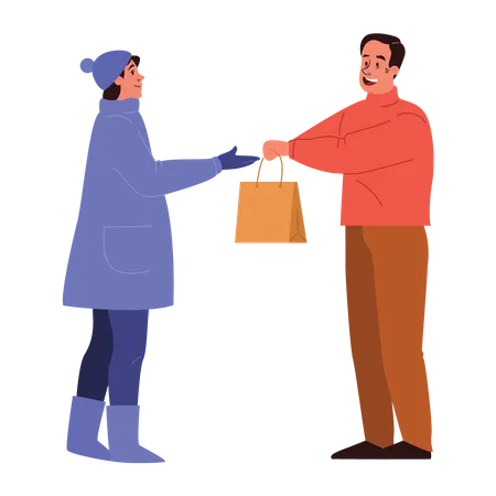 Man giving shopping bag  Illustration