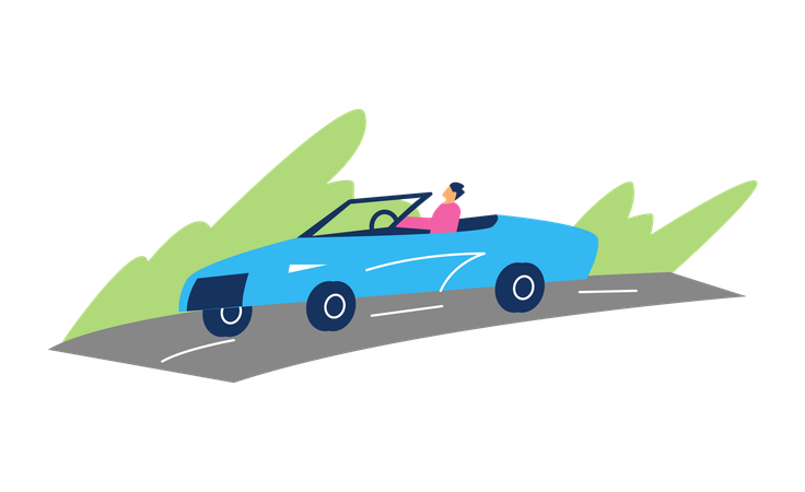 Man going by car without roof  Illustration
