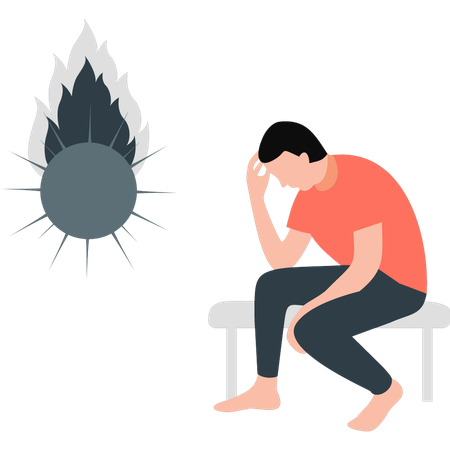 男性が熱中症の犠牲者になる  イラスト