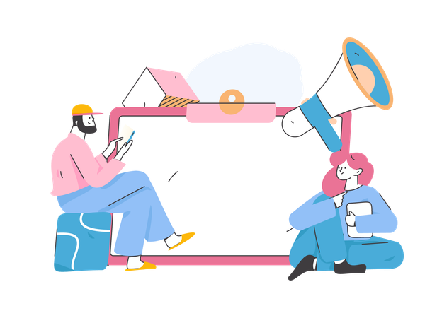 Man holding mobile doing mobile marketing  Illustration