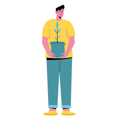 Man holding plant for planting  Illustration
