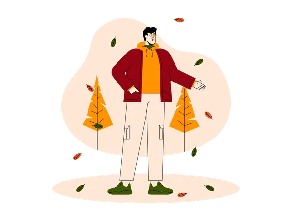 Man in fall season park  Illustration