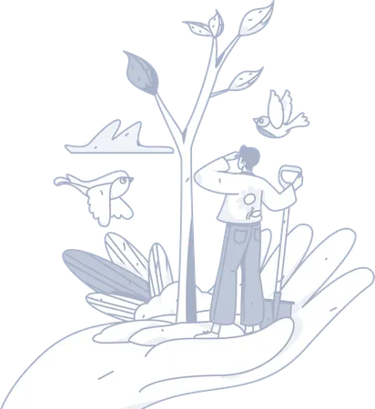 Man looking at plant growth  Illustration